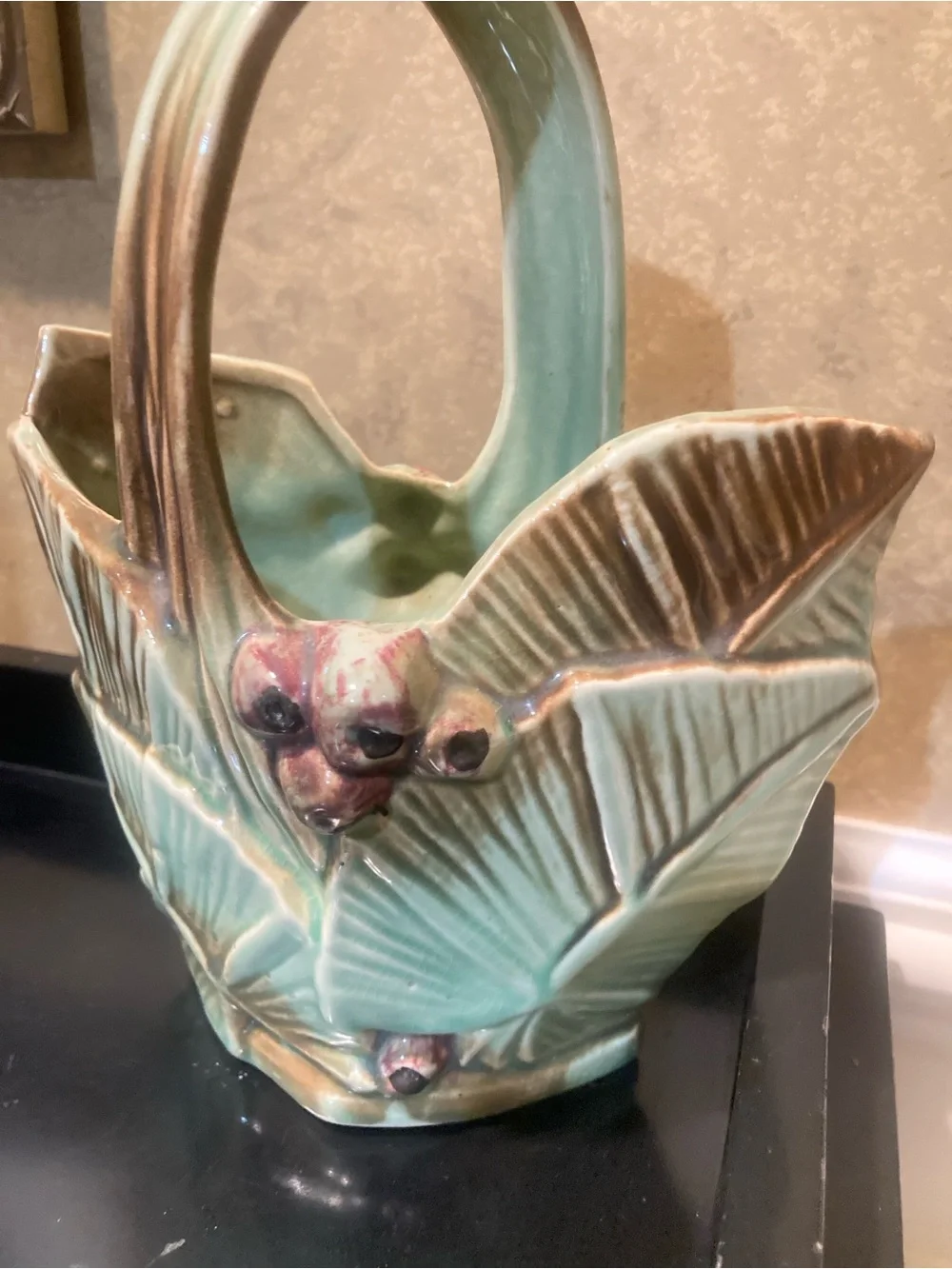Vintage McCoy GREEN Basket pottery with Berries
